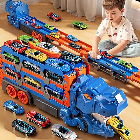 Vouwbare Dinosaurussen Transportauto Set - 2 Die-Cast Auto's voor Competitief Spel & Gemakkelijke Opslag
