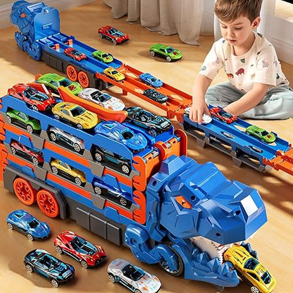 Vouwbare Dinosaurussen Transportauto Set - 2 Die-Cast Auto's voor Competitief Spel & Gemakkelijke Opslag