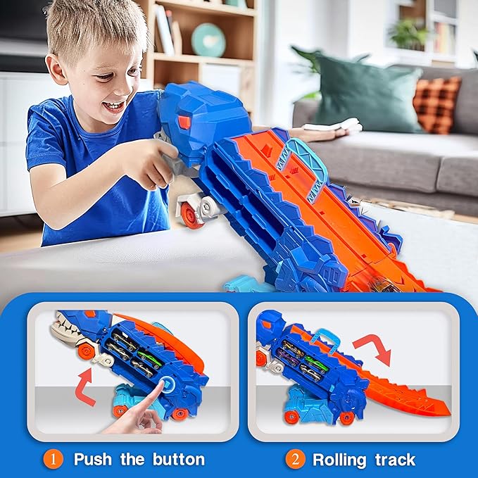 Vouwbare Dinosaurussen Transportauto Set - 2 Die-Cast Auto's voor Competitief Spel & Gemakkelijke Opslag