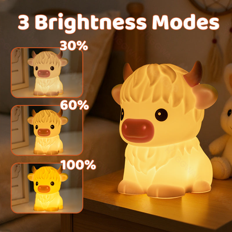 Hoogland Koe Silicone Squishy LED Nachtlamp - Perfect Cadeau voor Kinderen en Meisjes