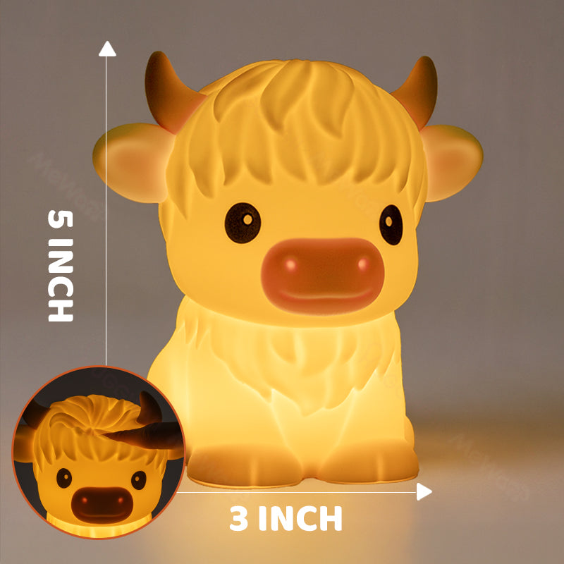 Hoogland Koe Silicone Squishy LED Nachtlamp - Perfect Cadeau voor Kinderen en Meisjes