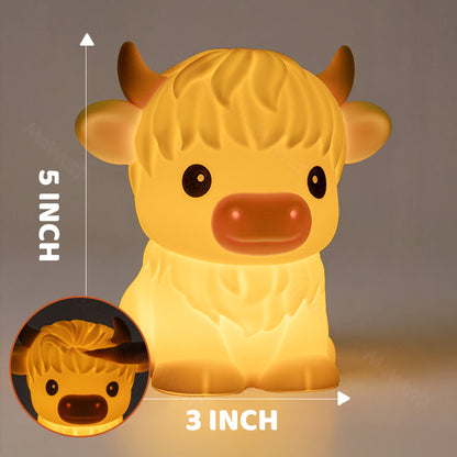 Hoogland Koe Silicone Squishy LED Nachtlamp - Perfect Cadeau voor Kinderen en Meisjes