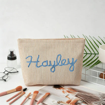 Gepersonaliseerde Seersucker Make-Up Tas - Met Naam