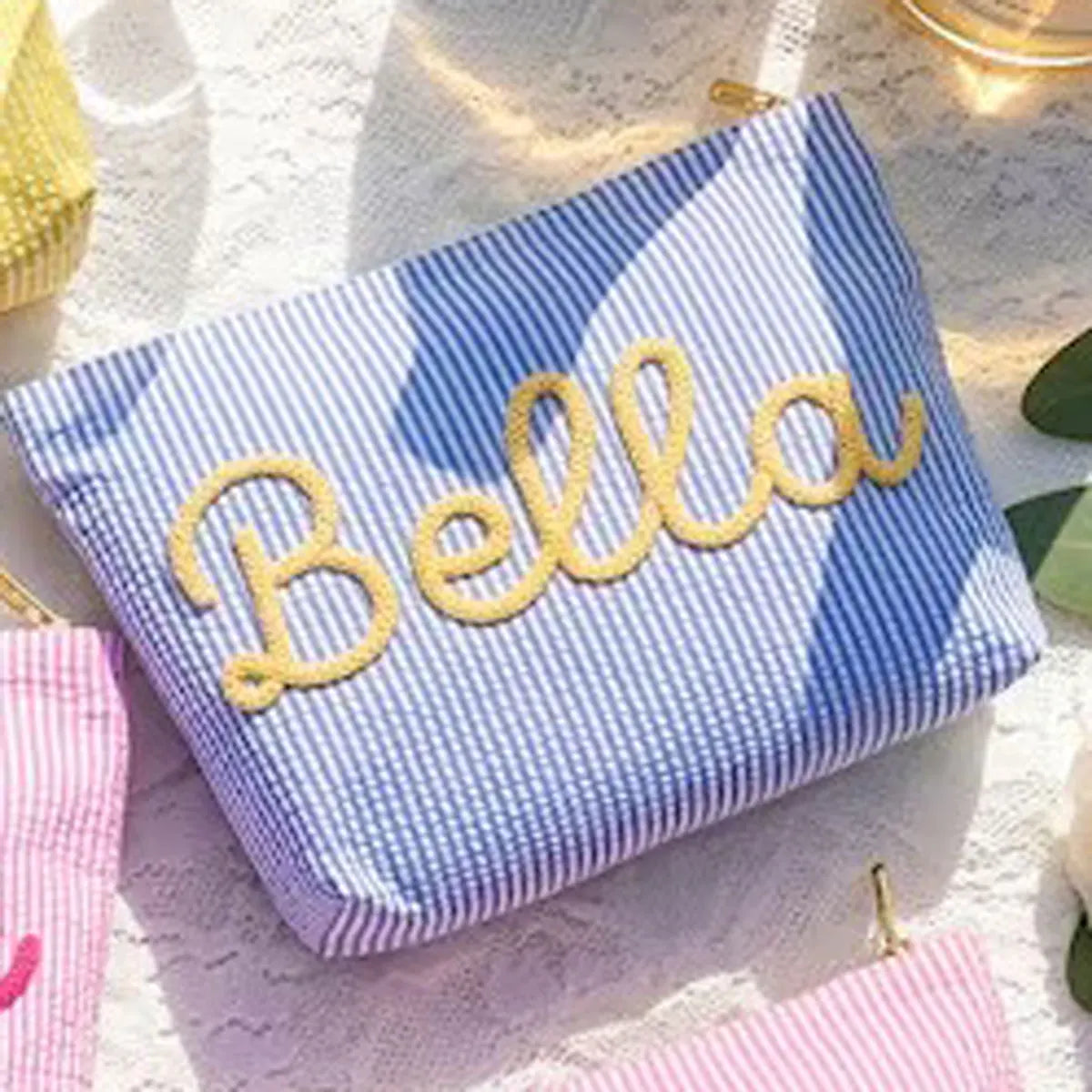 Gepersonaliseerde Seersucker Make-Up Tas - Met Naam
