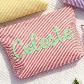 Gepersonaliseerde Seersucker Make-Up Tas - Met Naam