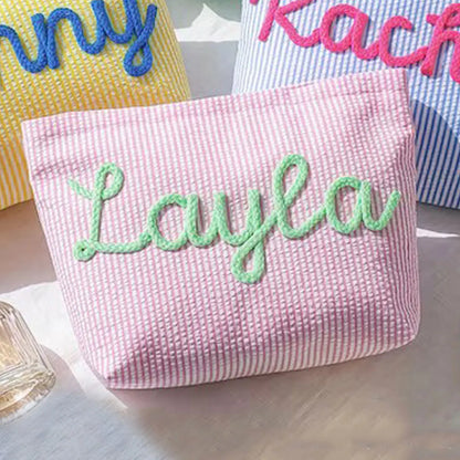 Gepersonaliseerde Seersucker Make-Up Tas - Met Naam