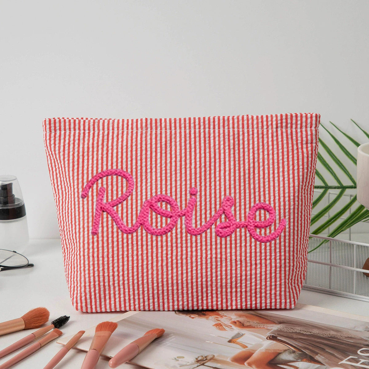 Gepersonaliseerde Seersucker Make-Up Tas - Met Naam