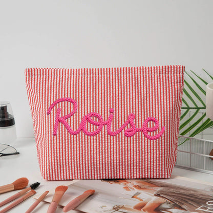 Gepersonaliseerde Seersucker Make-Up Tas - Met Naam