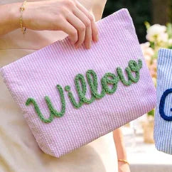 Gepersonaliseerde Seersucker Make-Up Tas - Met Naam