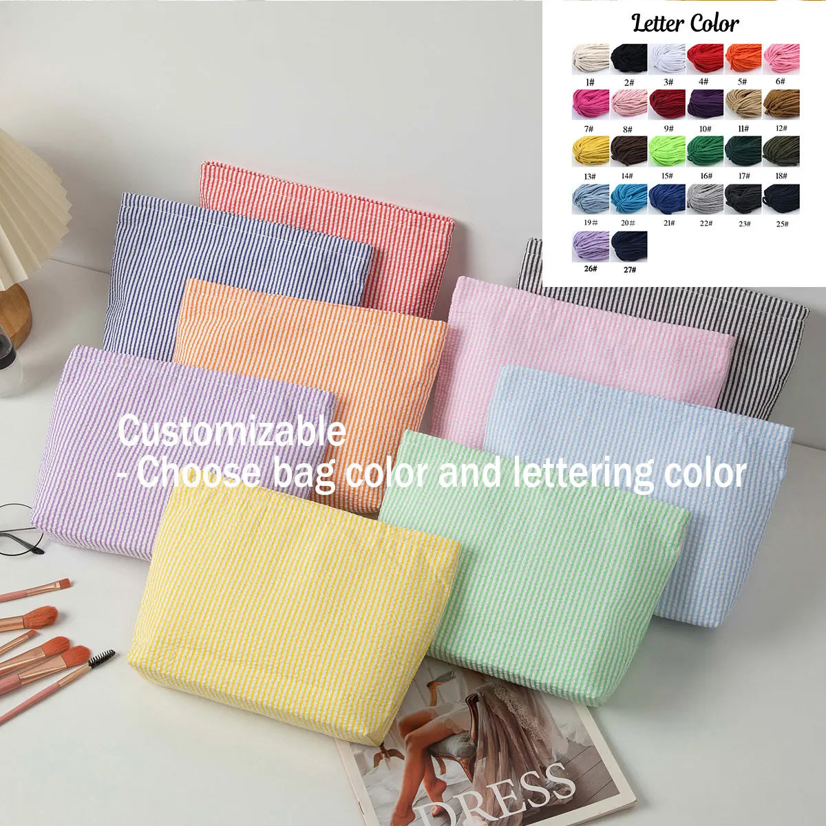 Gepersonaliseerde Seersucker Make-Up Tas - Met Naam