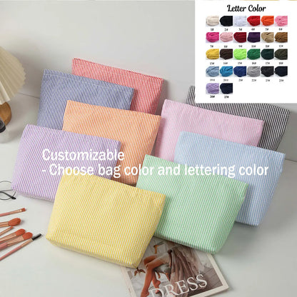 Gepersonaliseerde Seersucker Make-Up Tas - Met Naam