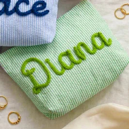 Gepersonaliseerde Seersucker Make-Up Tas - Met Naam