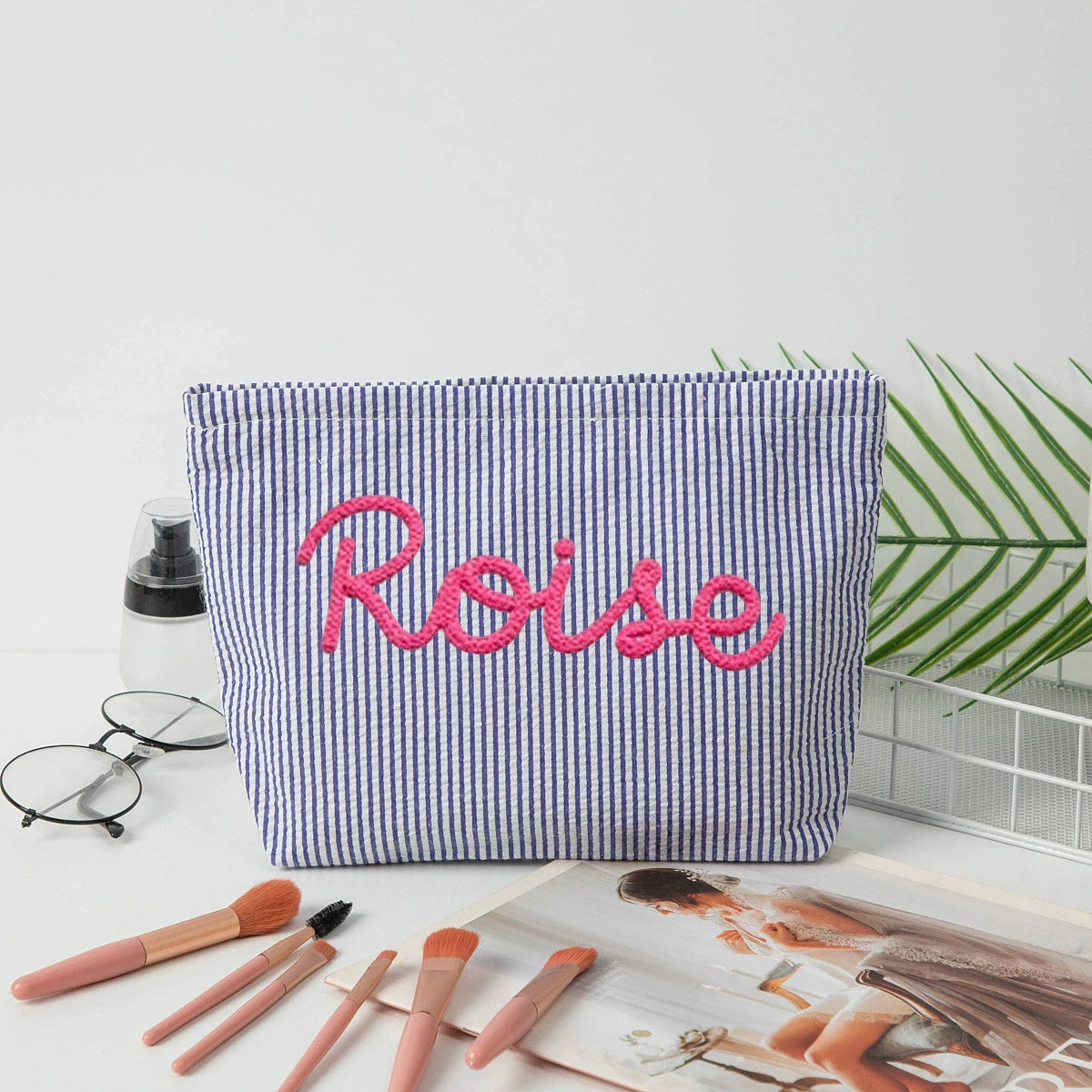 Gepersonaliseerde Seersucker Make-Up Tas - Met Naam