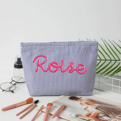 Gepersonaliseerde Seersucker Make-Up Tas - Met Naam