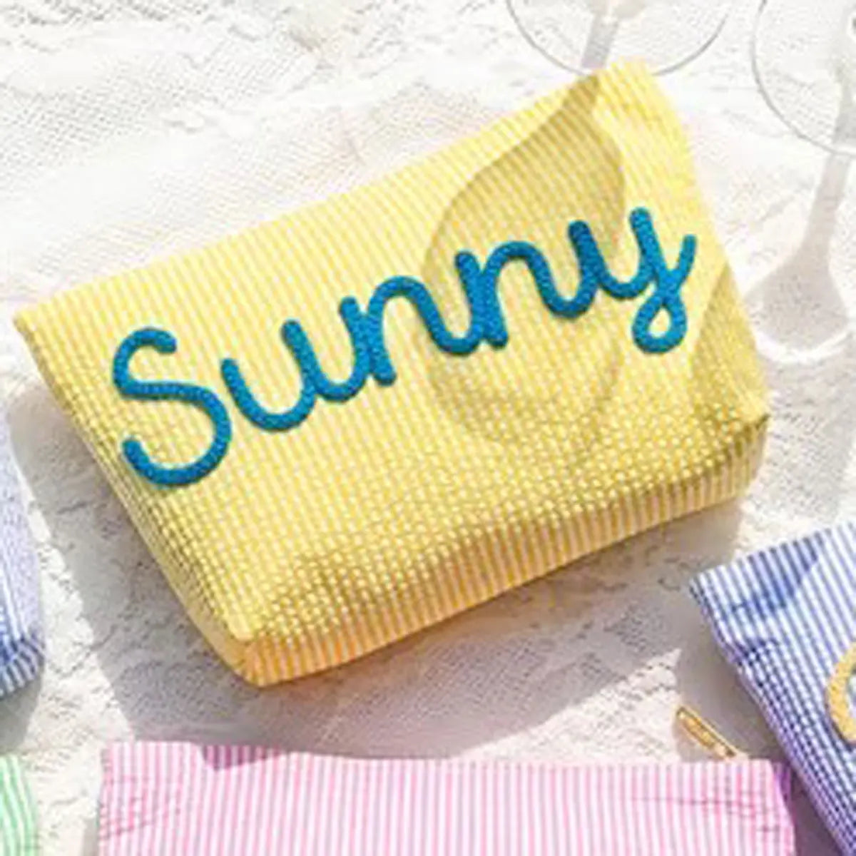 Gepersonaliseerde Seersucker Make-Up Tas - Met Naam