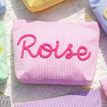 Gepersonaliseerde Seersucker Make-Up Tas - Met Naam
