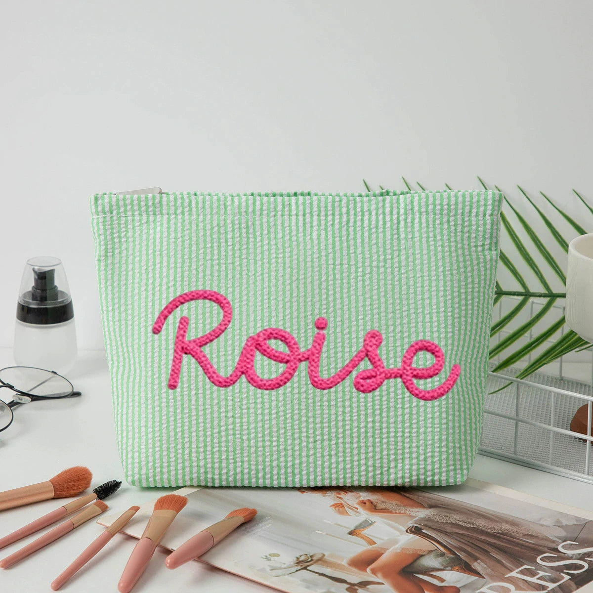 Gepersonaliseerde Seersucker Make-Up Tas - Met Naam