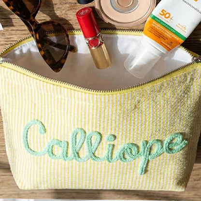 Gepersonaliseerde Seersucker Make-Up Tas - Met Naam