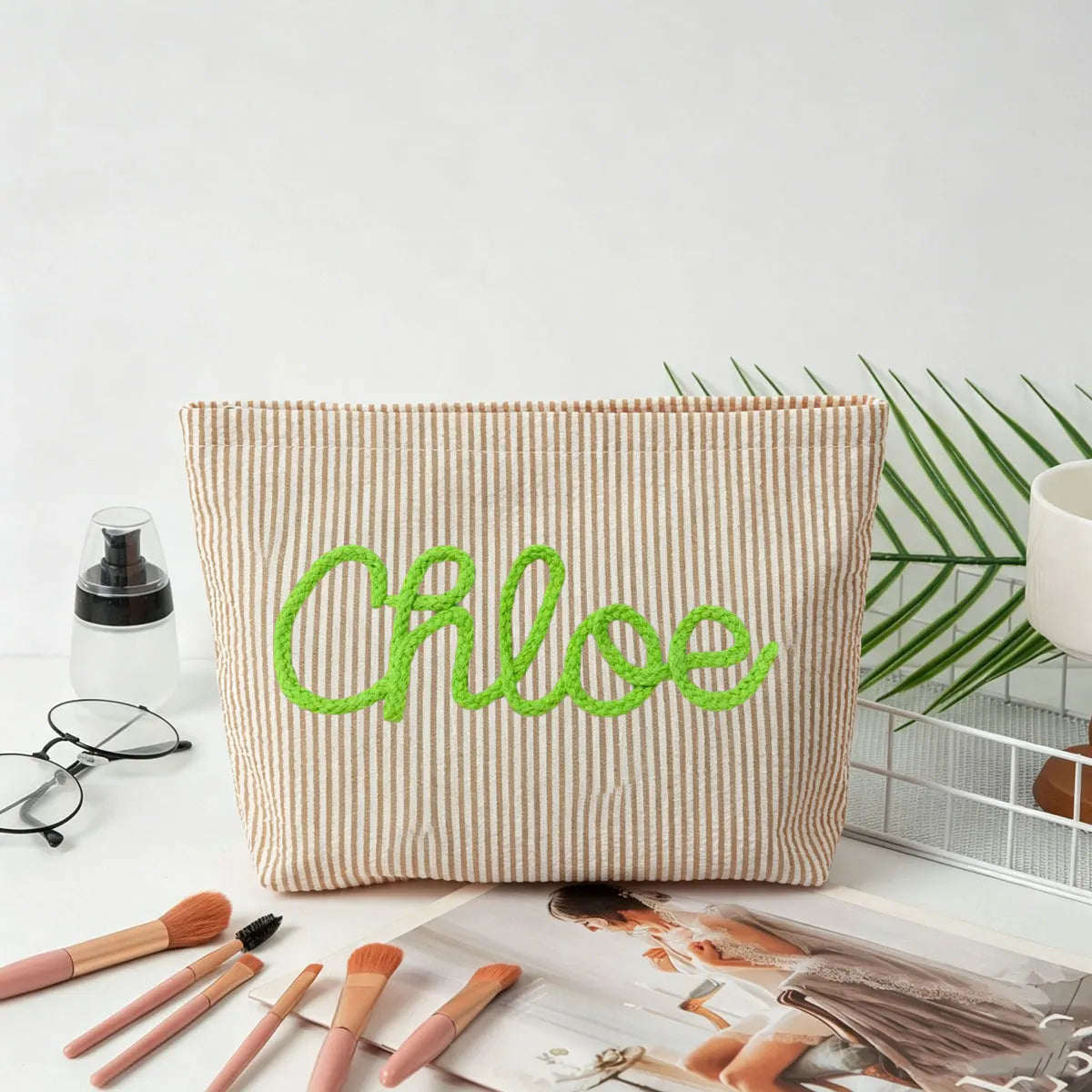 Gepersonaliseerde Seersucker Make-Up Tas - Met Naam