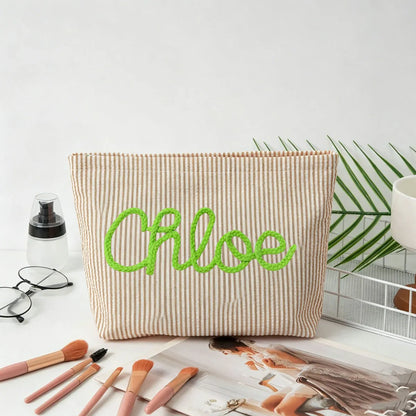 Gepersonaliseerde Seersucker Make-Up Tas - Met Naam