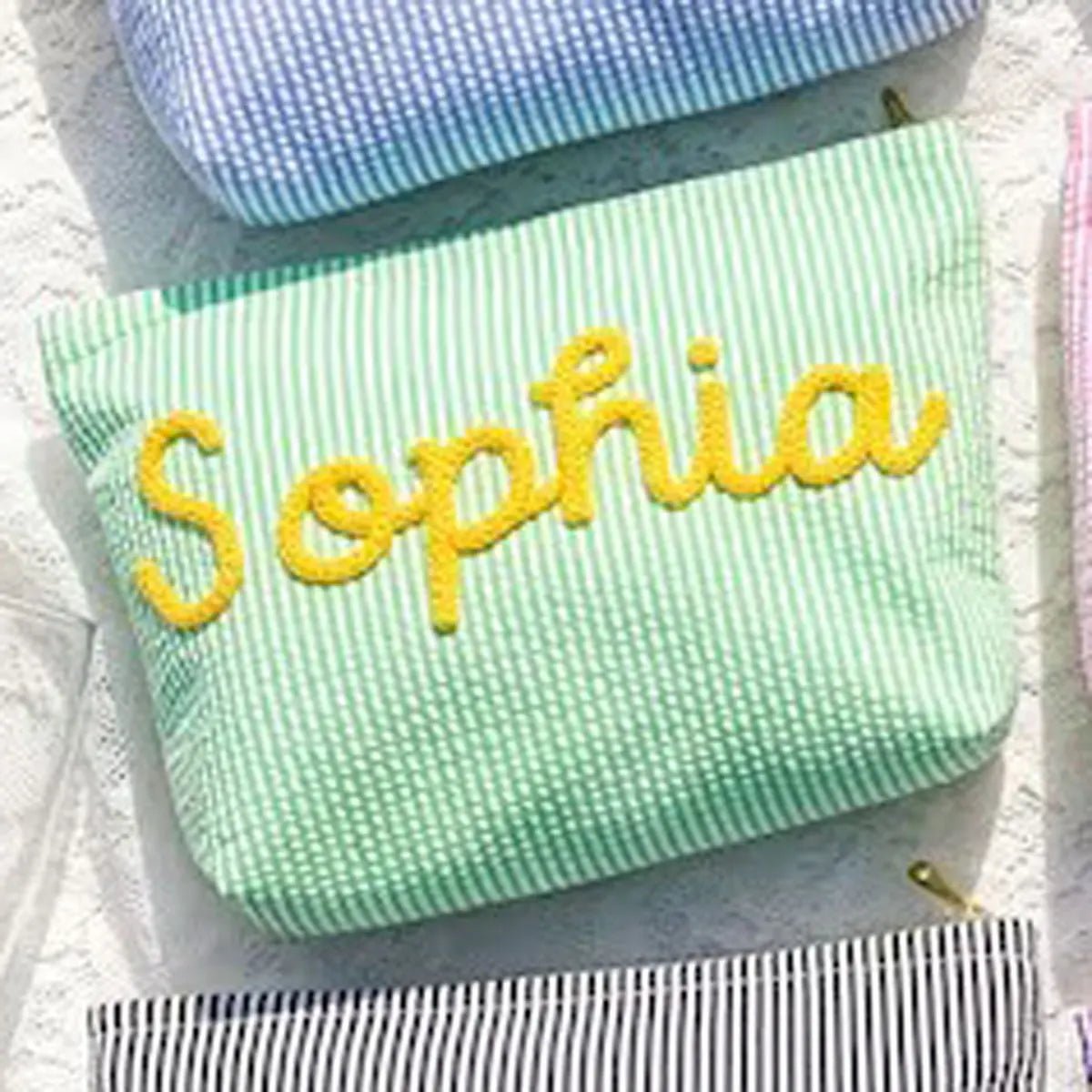 Gepersonaliseerde Seersucker Make-Up Tas - Met Naam
