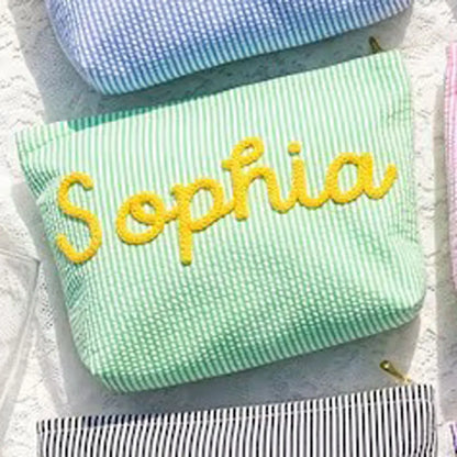 Gepersonaliseerde Seersucker Make-Up Tas - Met Naam
