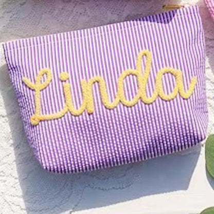 Gepersonaliseerde Seersucker Make-Up Tas - Met Naam