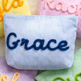 Gepersonaliseerde Seersucker Make-Up Tas - Met Naam