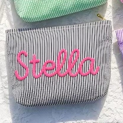 Gepersonaliseerde Seersucker Make-Up Tas - Met Naam