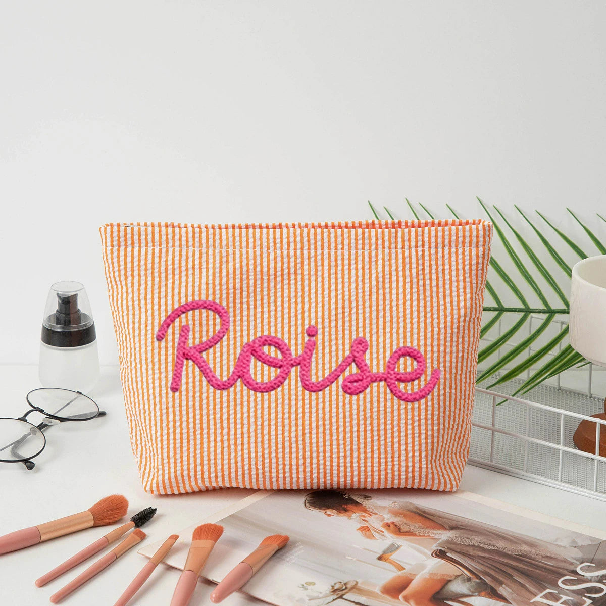 Gepersonaliseerde Seersucker Make-Up Tas - Met Naam