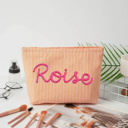 Gepersonaliseerde Seersucker Make-Up Tas - Met Naam