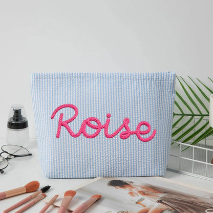 Gepersonaliseerde Seersucker Make-Up Tas - Met Naam