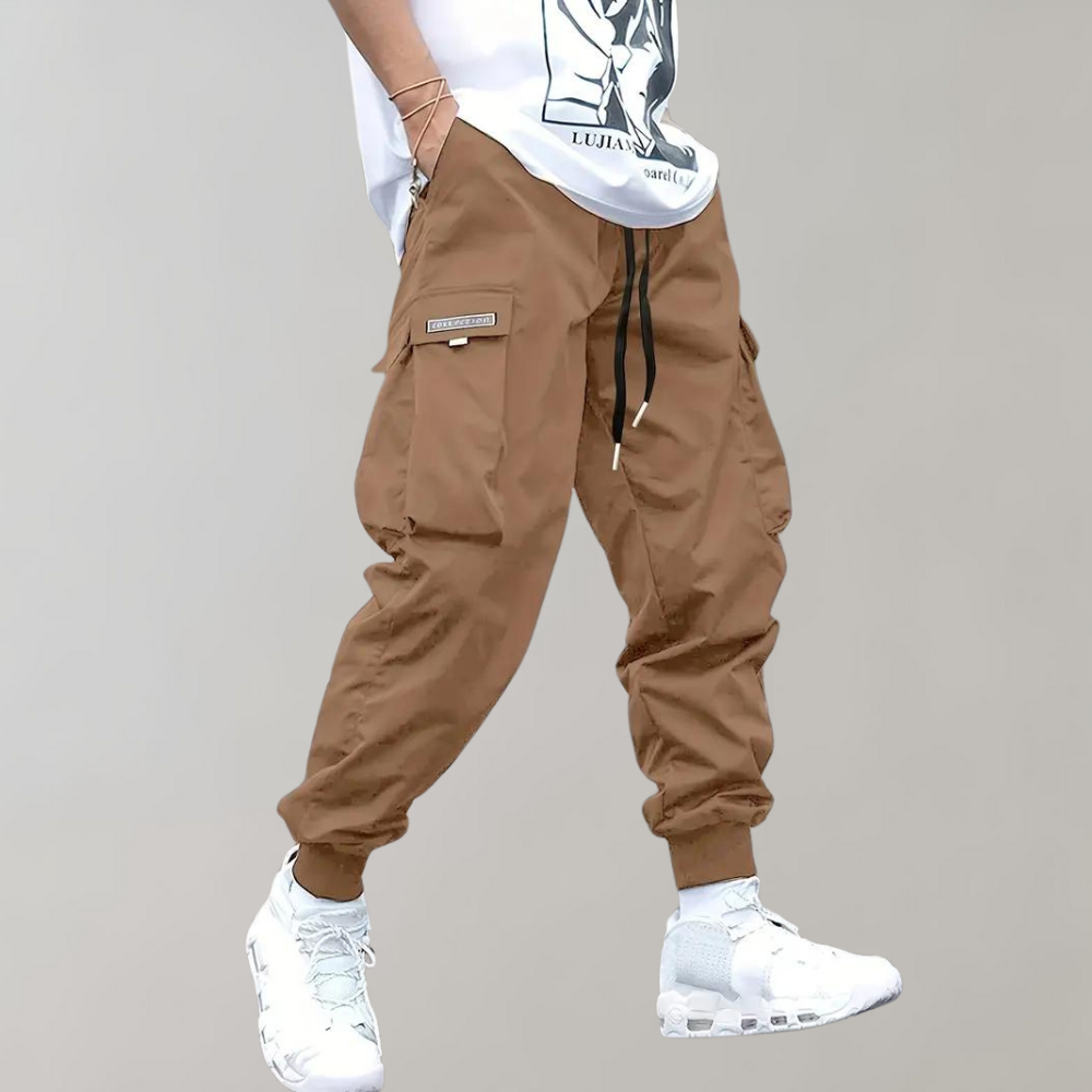 Ontspannen Pasvorm Zwarte Cargo Broek voor Mannen, Ademend en Flexibel Casual Broek met Functionele Zakjes