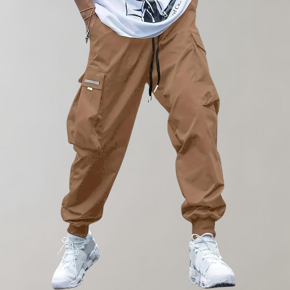 Ontspannen Pasvorm Zwarte Cargo Broek voor Mannen, Ademend en Flexibel Casual Broek met Functionele Zakjes