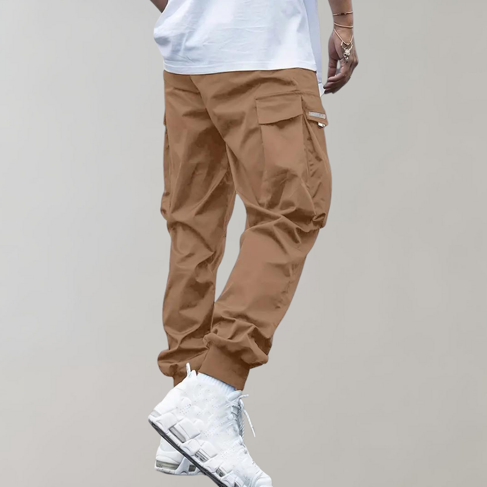 Ontspannen Pasvorm Zwarte Cargo Broek voor Mannen, Ademend en Flexibel Casual Broek met Functionele Zakjes
