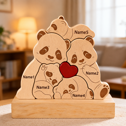 Gepersonaliseerde Houten Panda Familie Puzzel