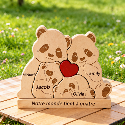 Gepersonaliseerde Houten Panda Familie Puzzel