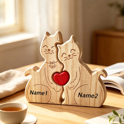 Wood Cute Cat Family Puzzel