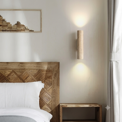Wabi Sabi Geel Travertijn Wandlamp - Stenen & Houten Sfeerlamp