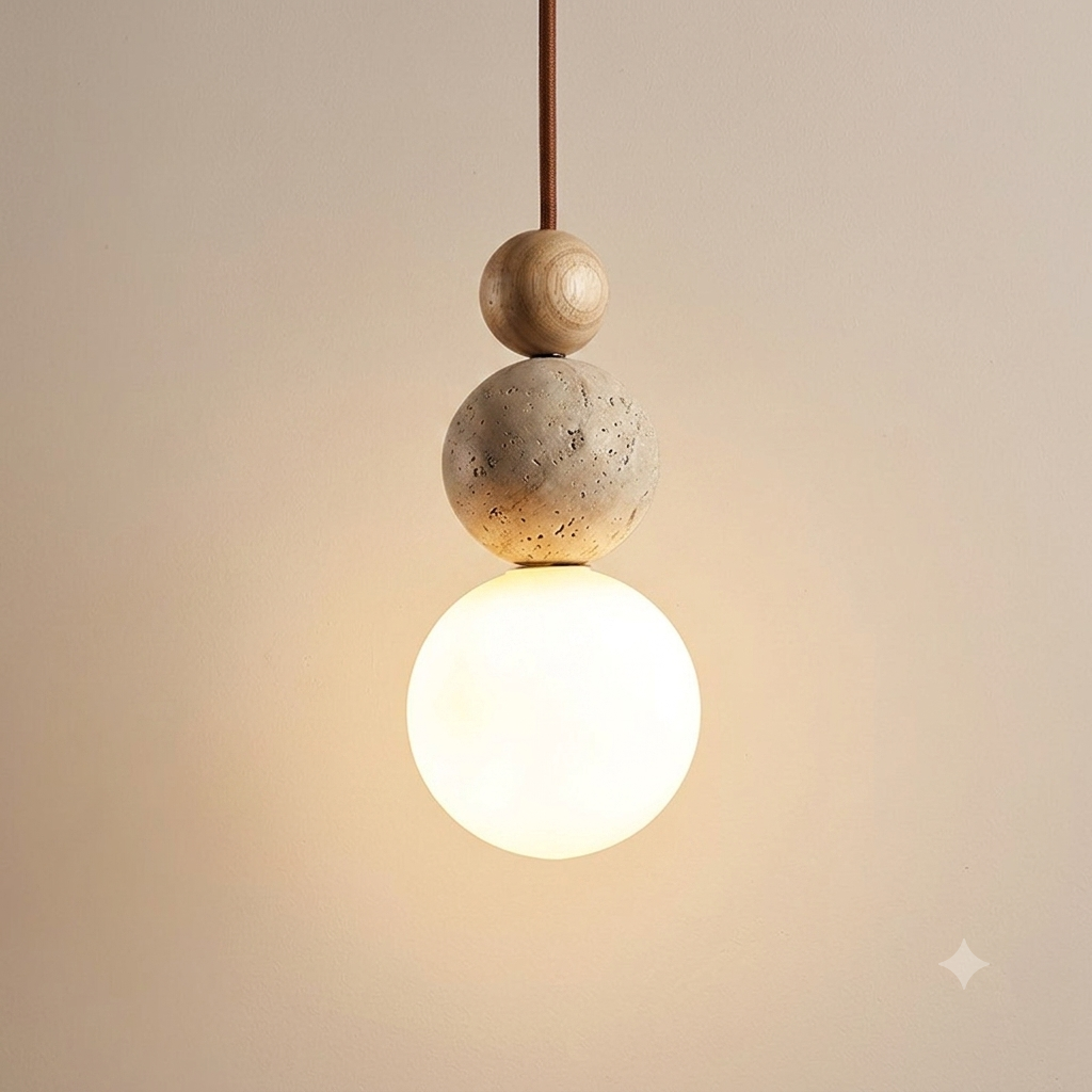 Luma Travertijn Hanglamp - Crèmestijl Natuurstenen Lamp