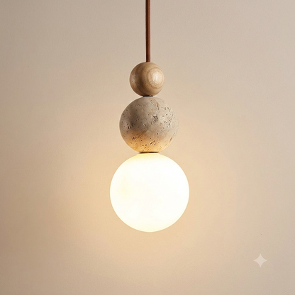 Luma Travertijn Hanglamp - Crèmestijl Natuurstenen Lamp