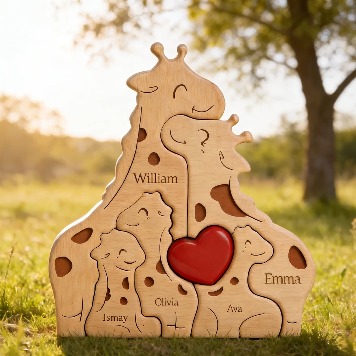 Wood Giraffe Family Puzzel