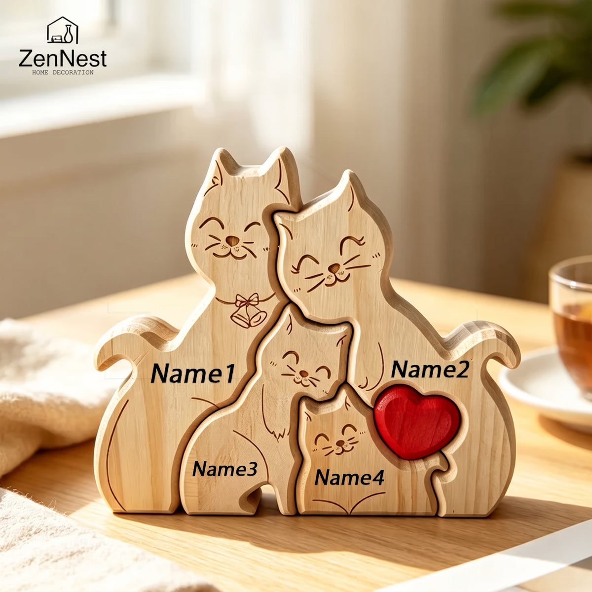 Wood Cute Cat Family Puzzel