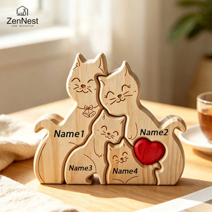 Wood Cute Cat Family Puzzel