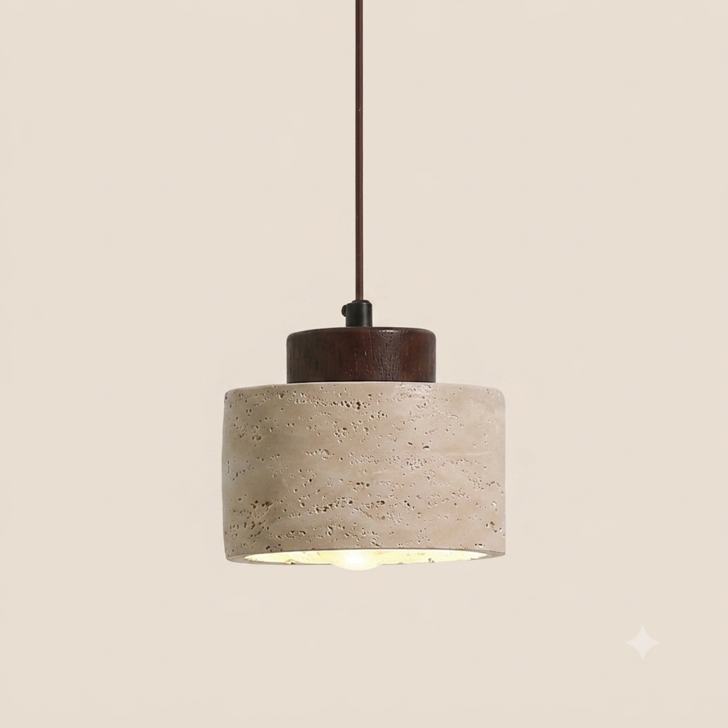 Natuurlijk Gele Travertijn Hanglamp | Wabi-Sabi Stenen Plafondlamp