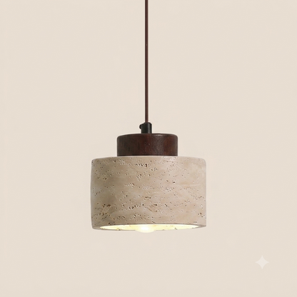 Natuurlijk Gele Travertijn Hanglamp | Wabi-Sabi Stenen Plafondlamp