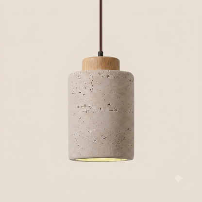 Natuurlijk Gele Travertijn Hanglamp | Wabi-Sabi Stenen Plafondlamp