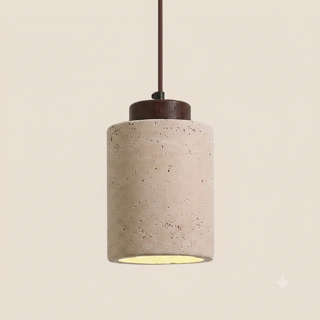 Natuurlijk Gele Travertijn Hanglamp | Wabi-Sabi Stenen Plafondlamp