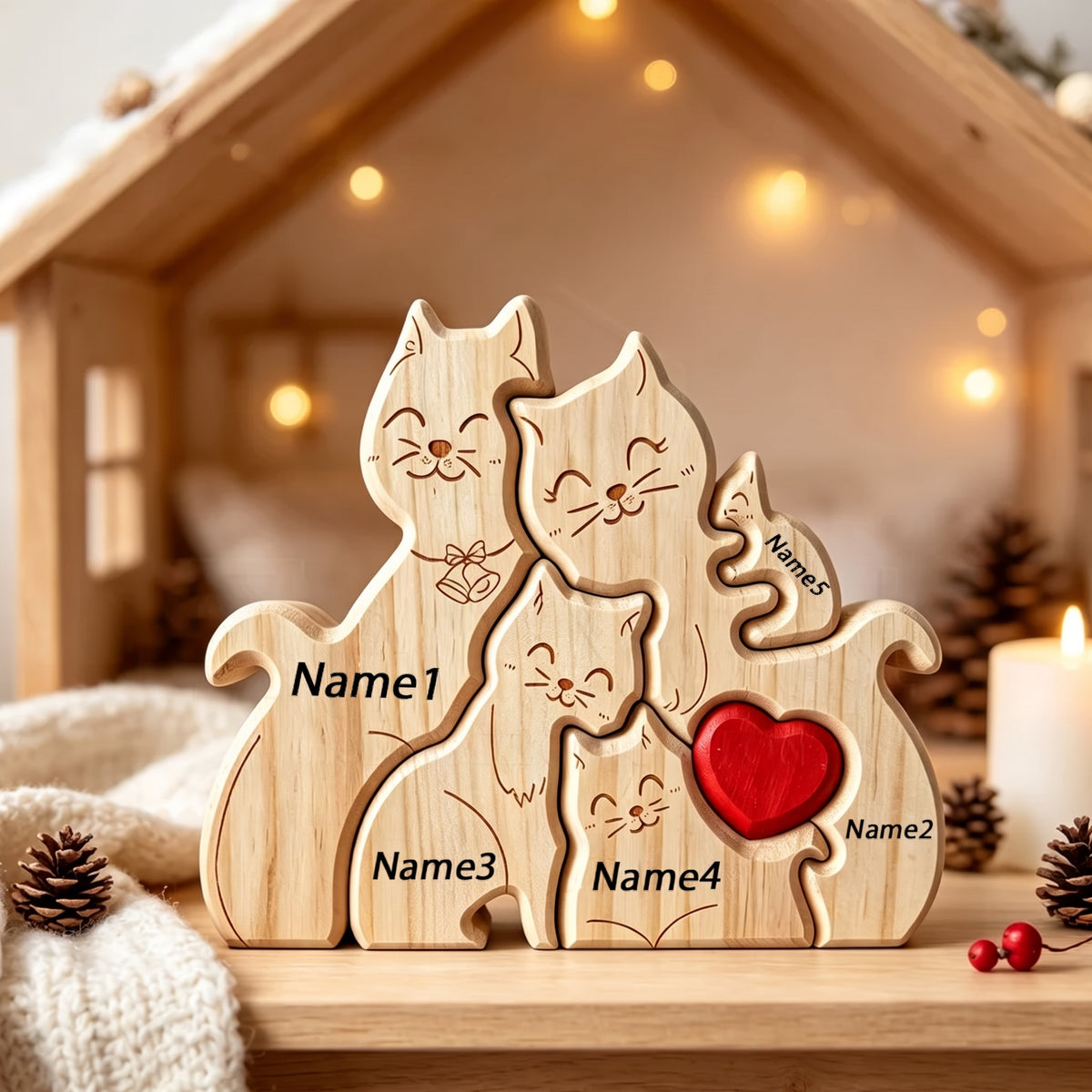 Wood Cute Cat Family Puzzel