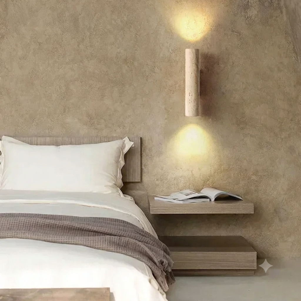 Wabi Sabi Geel Travertijn Wandlamp - Stenen & Houten Sfeerlamp